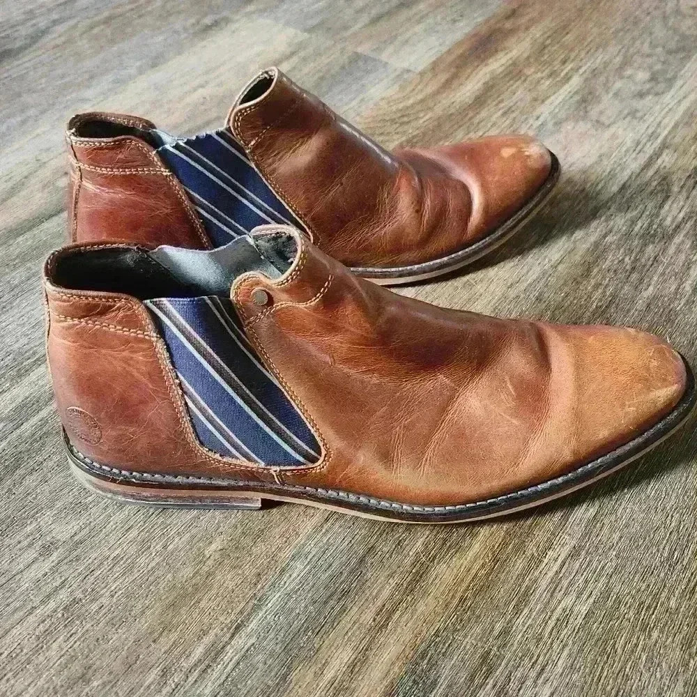 Steve Madden Tan Leather Chelsea Boots Striped Gore Size 40 (Men's 7 / W 9.5)